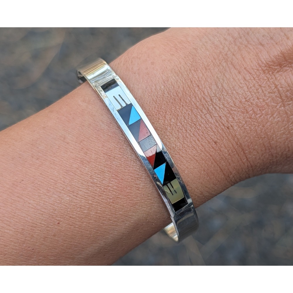 Native American Sterling Silver Bracelet‎ Zuni Jewelry Signed sz 7*